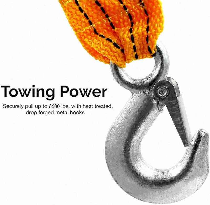 YSY 3 Ton Heavy Duty Tow Strap with Safety Hooks 10FT | 6,600 LB Capacity | Polyester Towing Rope for Towing Vehicles in Roadside Emergency 1 Set(Yellow) - Image 2